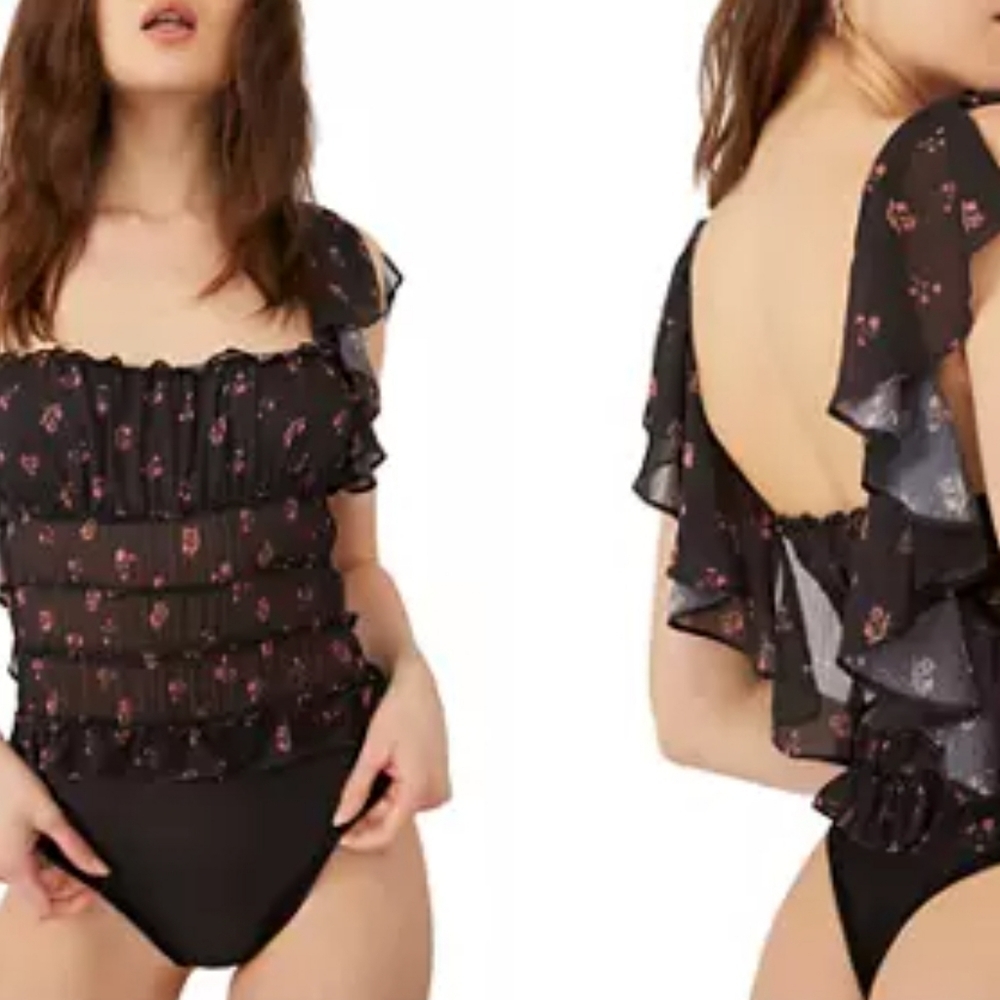 Free People Black Floral Bodysuit - Picture 6 of 14